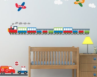 Train Decal, Boys Train Decal, Boys Plane Decal, Kids Room Decals, REUSABLE Kids  Wall Decals, WD47