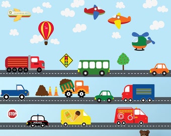 Cars Construction Airplanes Transportation Decal, REUSABLE Decals Non-toxic  Wall Decals for Kids, A226