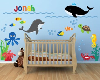 Under the Sea Ocean Fish Whale Dolphin Wall Decals Nursery Decals, A311