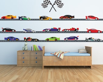Race Car Decals 24 FEET of ROADWAY Reusable Decal Non-toxic Fabric Wall Decals for Kids, A179
