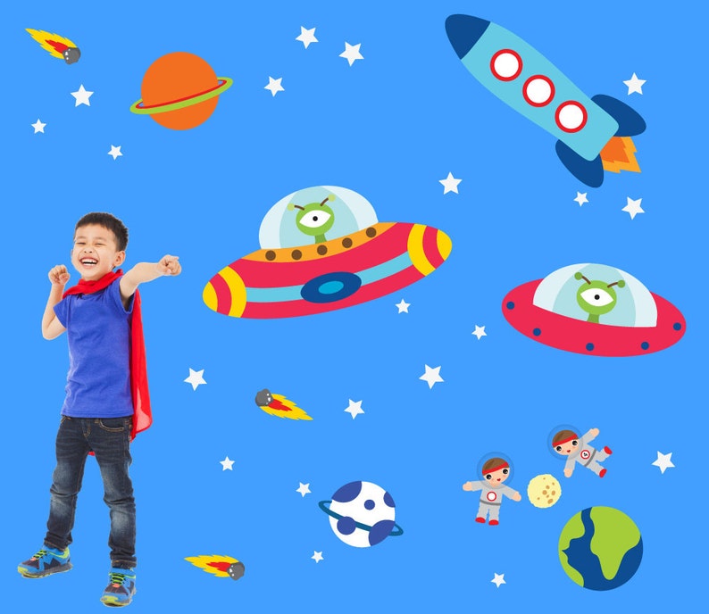 Space Wall Decals Nontoxic REUSABLE Wall Decals Boy Decal Etsy