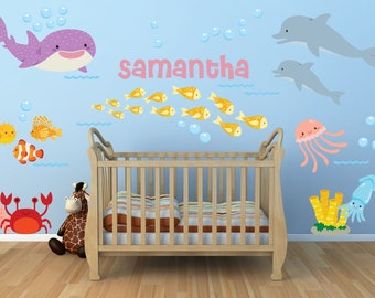 Under the Sea Ocean Fish Whale Dolphin Wall Decals Nursery Decals, A322