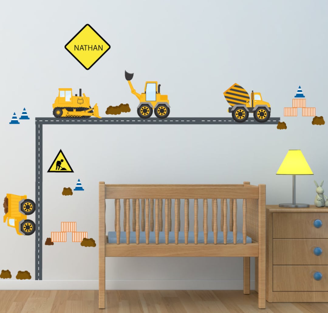 Kids Wall Decals Construction Trucks Wall Decal Nursery Wall Etsy