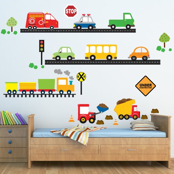 Cars Trucks Decal Boys Decal Reusable Decal Non Toxic Fabric Wall Decals For Kids Wd94