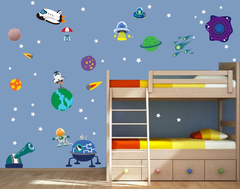 Space Decals Non-toxic REUSABLE Wall Decals Boy Decal, A198 image 1