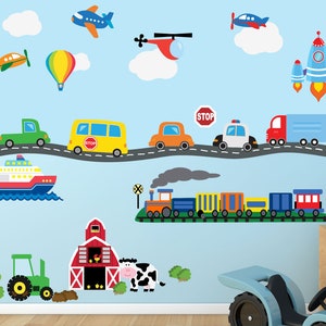 Transportation Wall Decal Cars Trucks Road Wall Decal, Nursery Wall Decal A315