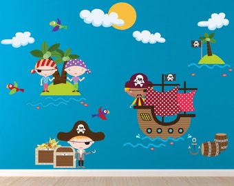 Pirate Wall Decal Non-toxic REUSABLE  Wall Decals Boy Decal, WD12