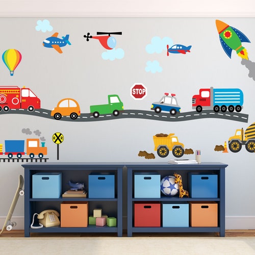 Construction Trucks Boy Wall Decal Transportation Trucks Road Etsy