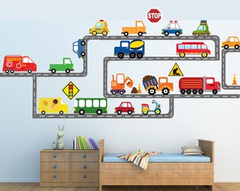 Transportation Wall Decal, Car Wall Decals, Truck Wall Decals, LARGE Roadway Wall Decal, A232