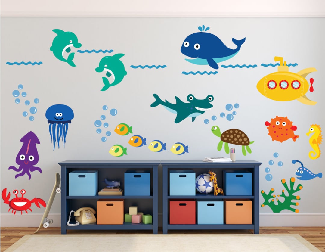 Under the Sea Ocean Fish Whale Dolphin Wall Decals Nursery Decals A312