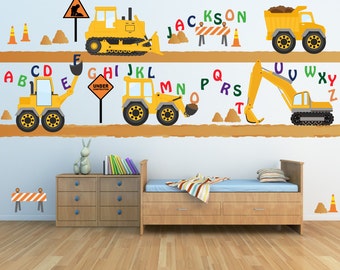 Alphabet Monogram Construction Trucks Roads Decal Dirt Roads REUSABLE  Decals, SIXTEEN FEET of Roads Dirt Roads, A189A