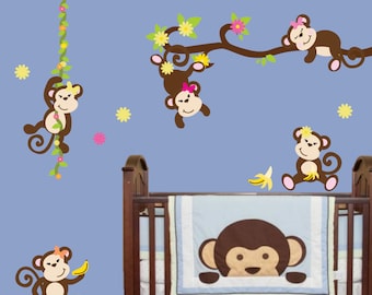 Monkey DECAL, Boys Girls Monkey Decals, Reusable  Non-toxic No Vinyl No PVCs, A160