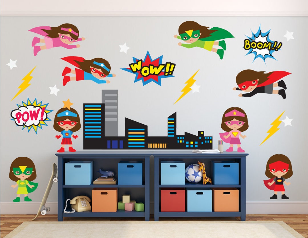 Superhero Wall Decals Girls Superhero Decals A303 Etsy