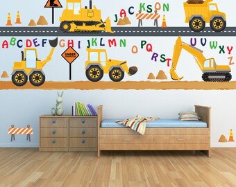 Alphabet Monogram Construction Trucks Roads Decal Dirt Roads REUSABLE  Decals, SIXTEEN FEET of Roads Dirt Roads, A176A