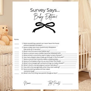 Baby Shower Game Family Feud, Family Feud Game, Gender Neutral, Printable Baby Shower Cards, Instant download, Baby Shower Games