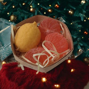 Jabón de cítricos de regalo Jabón regalos de Navidad Jabón de frutas realista Jabón de comida Jabón orgánico Set de jabón navideño Set de jabón de frutas Jabón de mandarina Jabón de limón