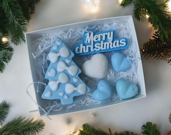 Christmas Soap Set  Handmade Tree Heart Soaps Winter Party Gift Holiday Favor