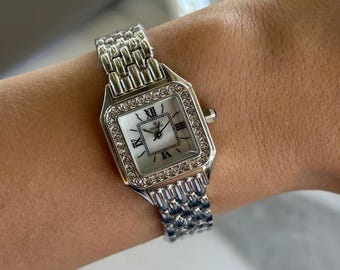 Women\'s Square Quartz Watch Vintage Roman Numeral Dial Twisted Bezel Stainless Square Watch With Roman Numerals - Etsy main image 3