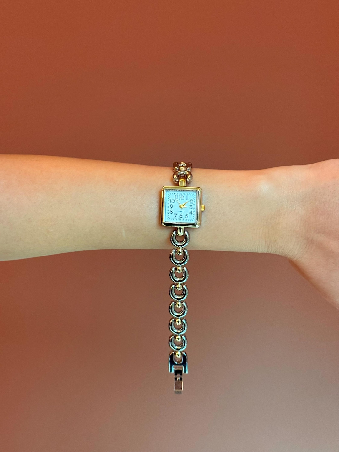 Square Dial Chain Link Bracelet Women’s Watch in Silver and Gold ...
