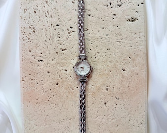 Minimal Silver Bracelet Watch, Elegant Quartz Wristwatch, Slim Metal Band Watch, Vintage Inspired Everyday Jewelry