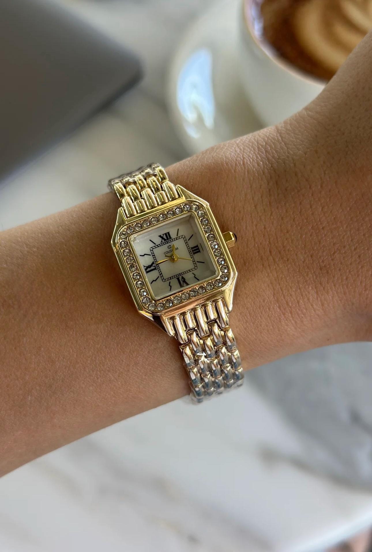 Fashion Stainless Steel Women’s Two-Tone Gold Silver Watch Square Rhinestones Luxury Fashion Watches For Womens Gold Classic Square  main image 2