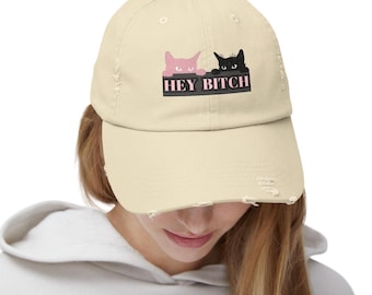 Hey Bitch、ペットの飼い主のためのトレンディな猫好きキャップ、猫好きへの面白いギフト、カジュアルなアウトドアアクセサリー、ユニークなファッションステートメント