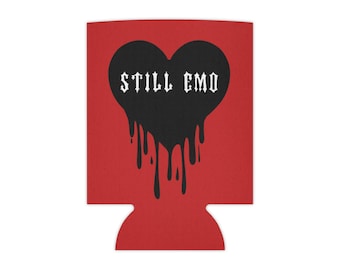 Wciąż emo, czarna chłodziarka do puszek z kapiącym sercem | Starszy emo, czerwony, gotycki