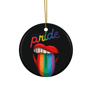 Rainbow Lips, Tongue, Pride Ceramic Ornament, Colorful Holiday Decor, LGBTQ+ Celebration, Gift for Pride Month, Home Decor, Tree Decoration