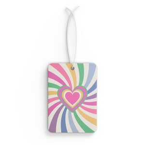 Retro, Pop Art Heart, Swirls, Hippie, Groovy Gift, Car Decoration, Pink Air Freshener, Car Accessory, Car Scent, Boho Car air freshener