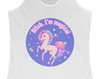 Magisches Einhorn Tank Top, Damen Boho, Hippie, Racerback T-Shirt, süßes Sommer Shirt, lustiges Geschenk, Musik Festival Bekleidung, Einhorn Liebhaber Geschenk