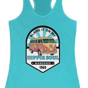 Hippie Soul, Retro, Bohemian, Groovy Gift, Hippie Van, Bus, Road Trip Shirt, Women&#39;s Festival Top, Concert, Racerback Tank