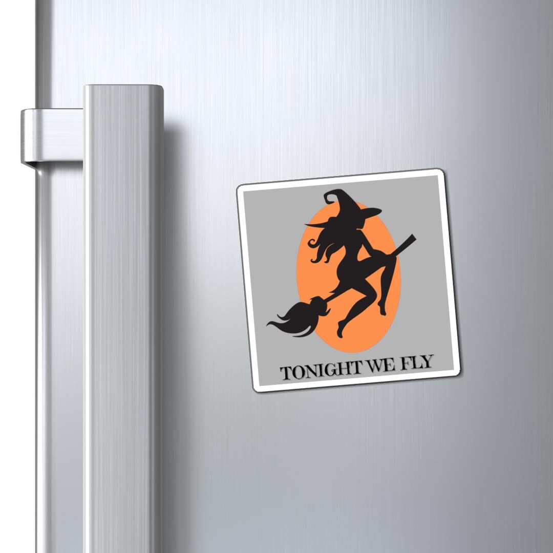 Vintage Retro Halloween Magnet – Witch & Kids On Broom – 2x3 Refrigerator Magnet