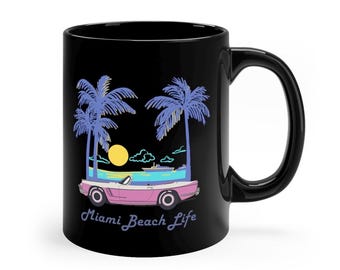 Miami Beach Life Palm Trees 11oz Cup, Vacation Gift, Beach Scene Mug, Summer Vibes Coffee Cup, mug