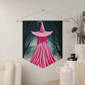 Pink, Goth, Witch Decor, Dark Academia Steampunk Banner, Halloween Wall Hanging, Witchy Room Decor, Gothic Feminine Art Flag, Pennant
