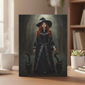Witch Journal, Gothic, Punk Hardcover Notebook, Redhead Witch with Black Cats, Haunting Gift Idea, Dark Fantasy Diary, Halloween Planner