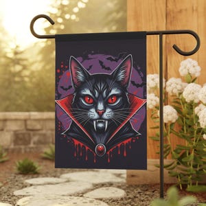 Goth-Vampirkatzen-Gartenflagge, Halloween-Außendekoration, Gothic-Gartenbanner