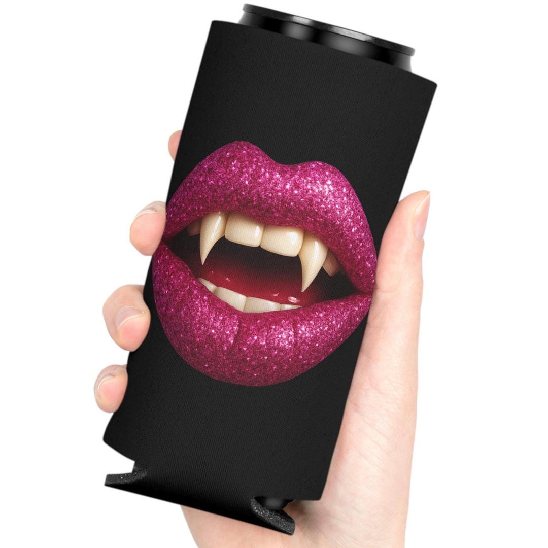 Vampire Rinkles Gothic Vampire Fangs Can Cooler, Hot Pink, Red Glitter, Halloween ...
