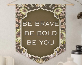 Bohemian Floral Pennant Banner, Inspirational Mental Health Wall Decor