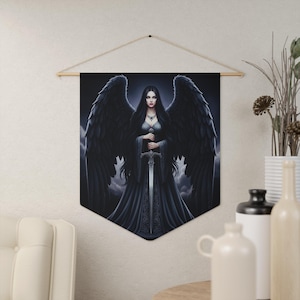Gothic Angel, Dark Academia, Fantasy, Witchy Vibes, Spooky, Haunting, Beautiful Woman, Halloween Decor, Dorm Room Wall Art, Pennant Flag
