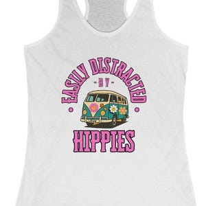 Distracted by Hippies, Groovy, Hippie, Flower Power Van, Psychedelic Boho Shirt, Festival Clothing, Summer Fashion, Yoga, Racerback Tank Top