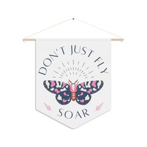 Bohemian Butterfly Inspirational Gift, Moth Hippie Banner, Soaring Flag, Dorm Room Art, Office Inspiration, Nature Lover, Pennant Wall Decor