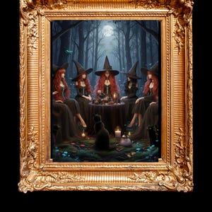 Láminas decorativas de aquelarre de brujas pelirrojas: arte místico, arte mural para Halloween, decoración del hogar, regalos de Wicca, pósteres enrollados