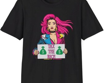 Camiseta "Taxe os Ricos", Camiseta Retrô Pop Art, Declaração Política
