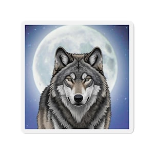 Wolf Moon Die-Cut Magnets, Nature Decor for Animal Lovers, Refrigerator Magnet, Gifts for Wildlife Enthusiasts, Moon Phase Home Decor