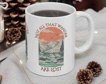 Wanderlust Ceramic Mug, Bohemian Travel Enthusiast Cup, Adventure Hiker Camping Gift, Not All Who Wander Are Lost, 11oz 15oz, Wanderer Quote