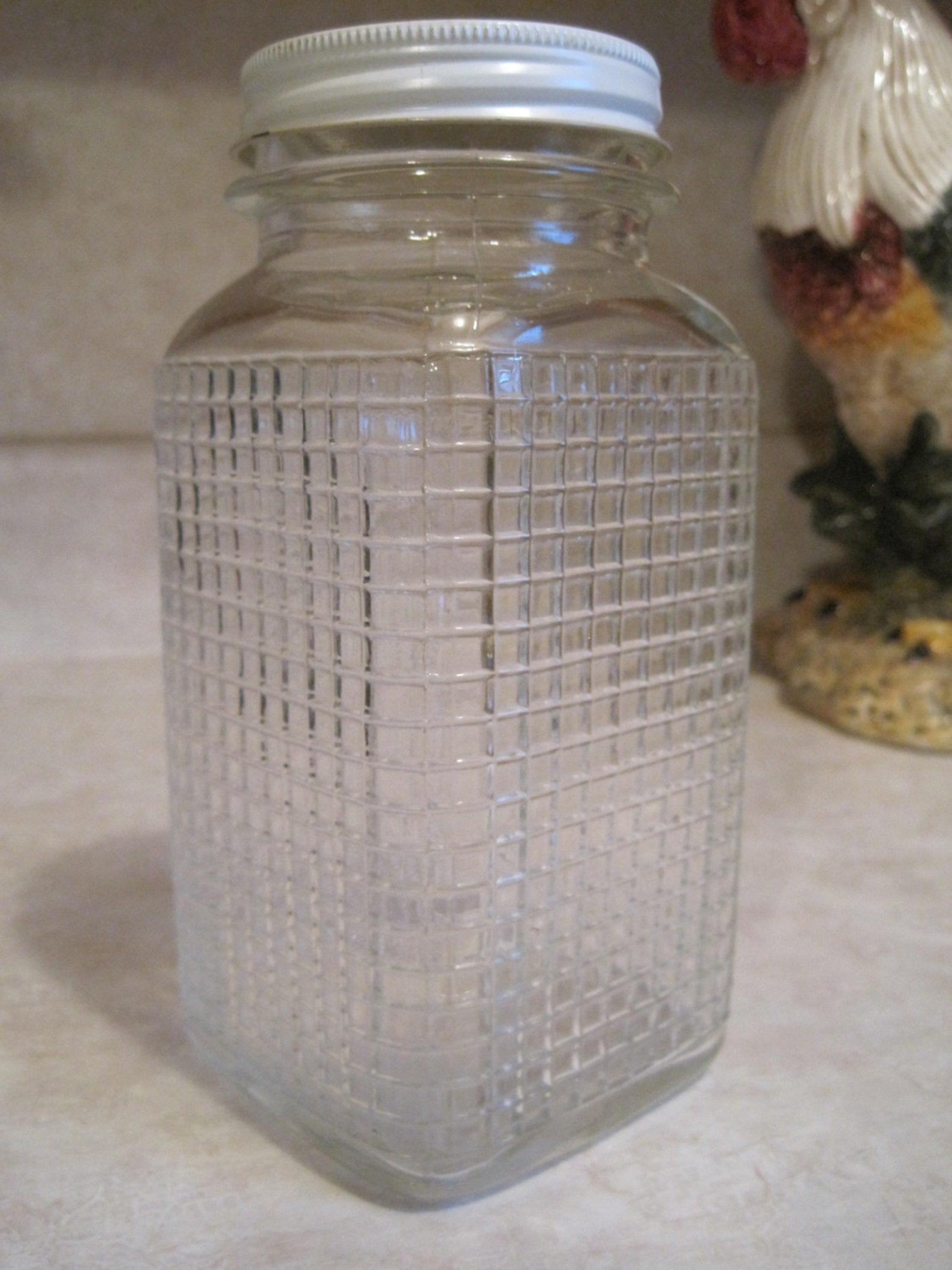 Vintage Anchor Hocking Quart JarHeavily Embossed Square Grid Etsy
