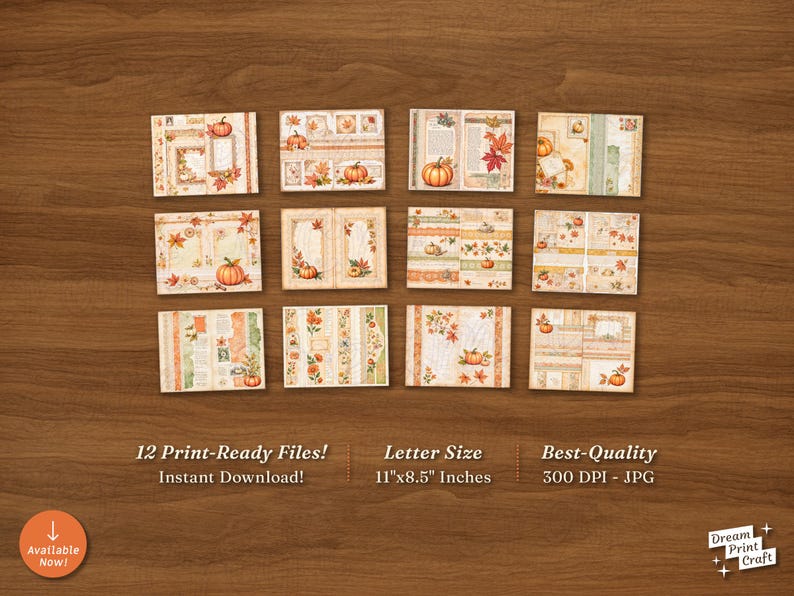 Autumn Junk Journal Kit: Vintage Pumpkin, Maple Leaf Printable Pages ...