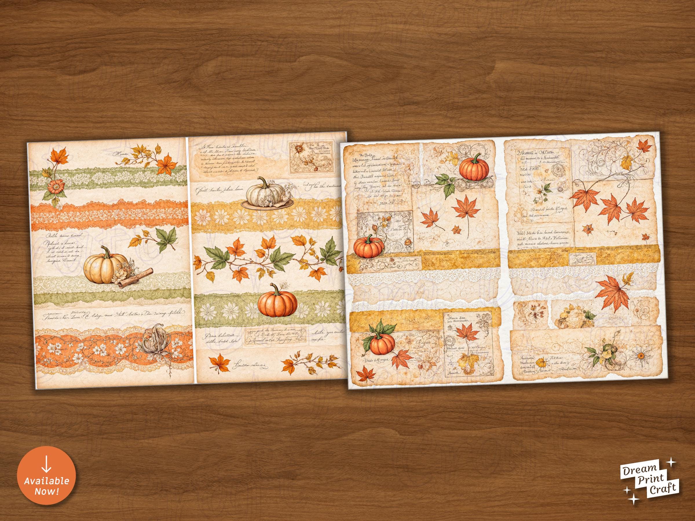 Autumn Junk Journal Kit: Vintage Pumpkin, Maple Leaf Printable Pages ...
