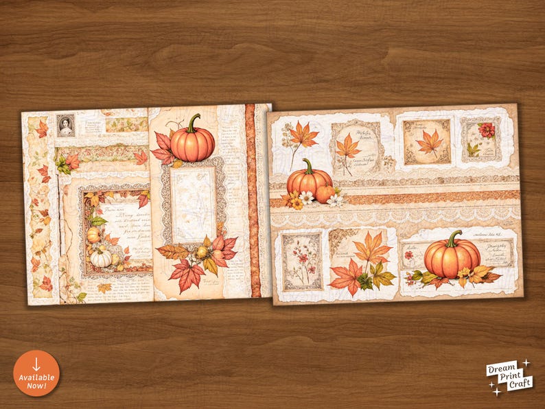 Autumn Junk Journal Kit: Vintage Pumpkin, Maple Leaf Printable Pages ...