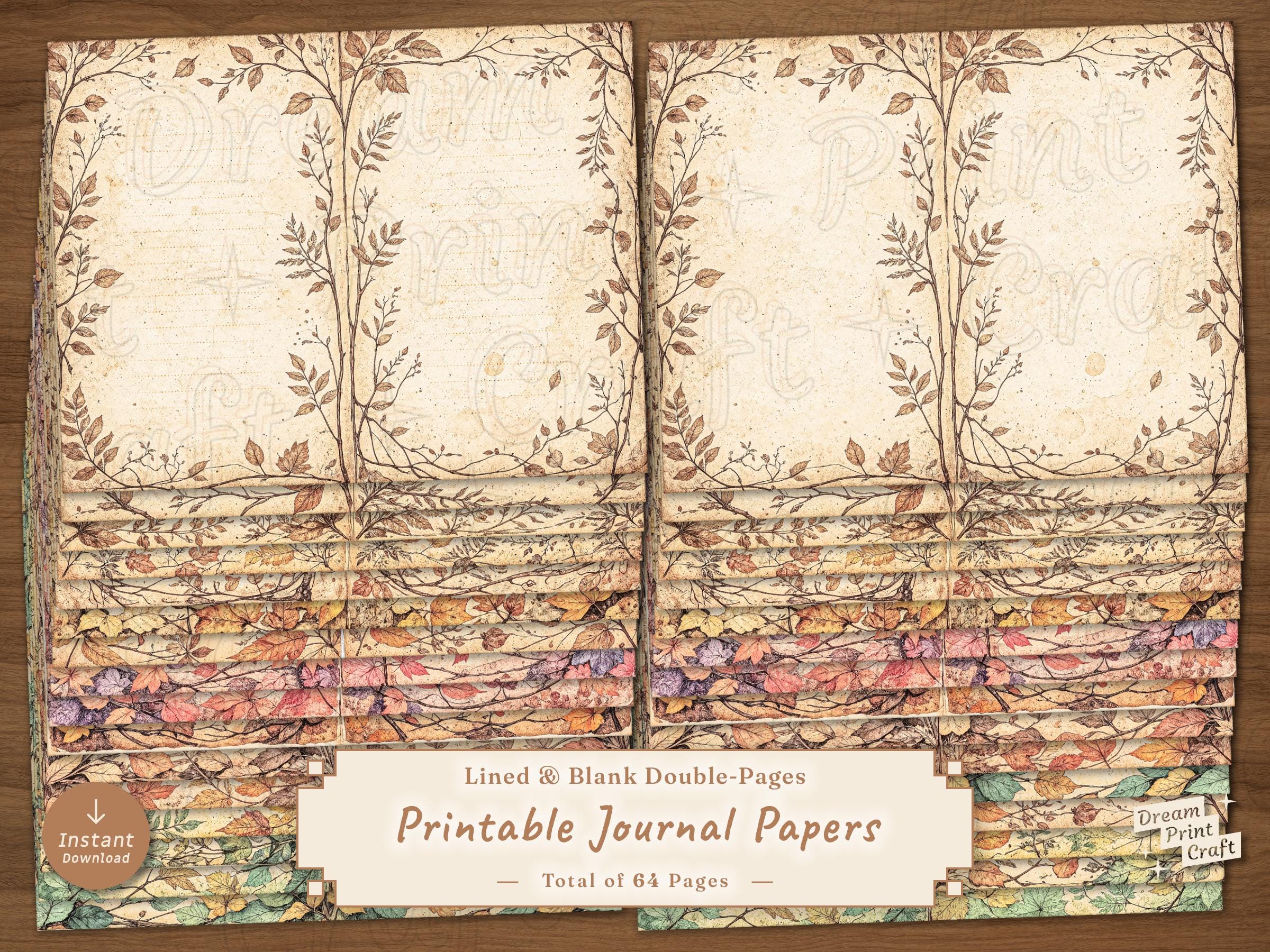 Vintage Leaves Lined & Blank Writing Papers Junk Journal – Printable ...
